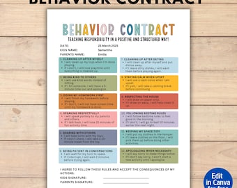 Contrato de comportamiento, Acuerdo de comportamiento para niños, Consecuencia de la acción y el comportamiento, Seguimiento de la buena conducta, Lista de verificación de comportamiento, Consecuencia de la acción