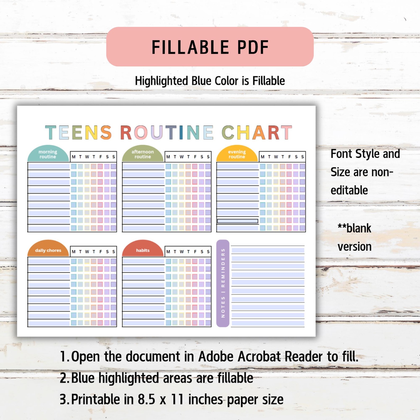 Editable Teens Routine Chart, Teens Chore Chart, Daily Checklist for ...