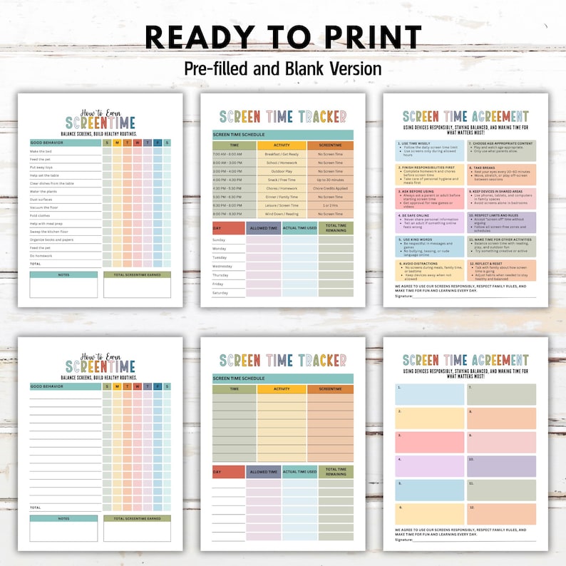 Editable Kids Screen Time Chart, Screentime Tracker, Screentime ...
