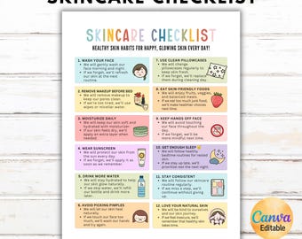 Editable Skincare Checklist, Skincare Routine for Teens, Teens Personal Care Chart, Daily Hygiene Routine Poster, Skincare Reminders, Canva