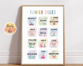 Family House Rules Printable Poster, Family Rules Chart, Family Values Poster, Family Wall Decoration, Behavior Management, Instant Download