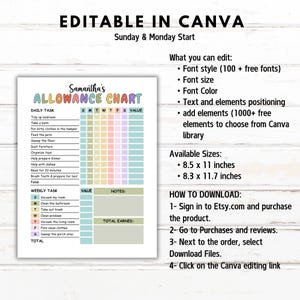 Top Lettering Allowance Editable Kids Allowance Chart, Allowance Tracker, Kids Chore Checklist ...