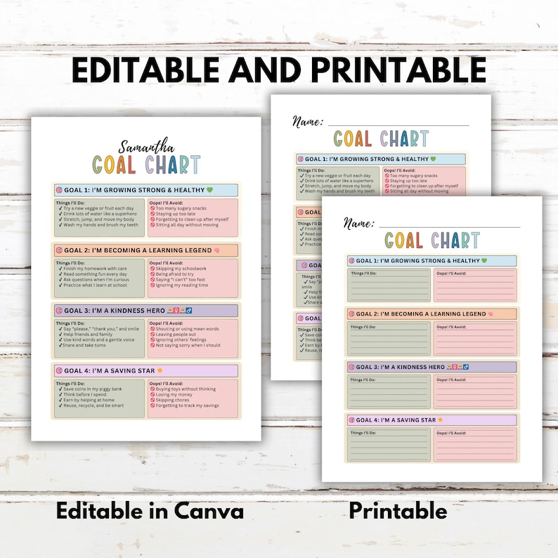 Editable Kids Goals Chart: Habit & Behavior Tracker (printable PDF) - Etsy