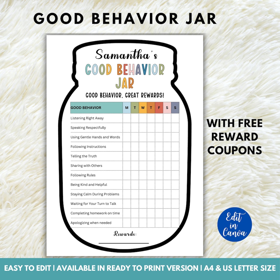 Good Behavior Jar for Kids, Kids Rewards Jar, Good Behavior Tracker ...