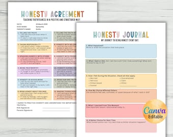 Cuadro de honestidad para niños, contrato de comportamiento, diario de honestidad, acuerdo de honestidad, cuadro de gestión del comportamiento infantil, plantilla editable de Canva