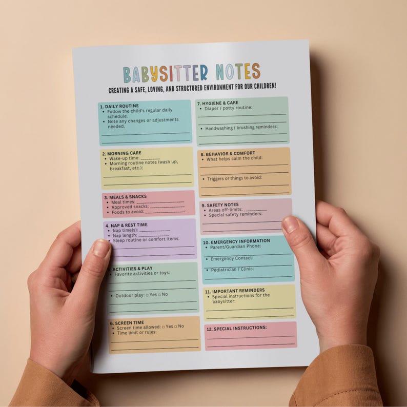 Babysitter Notes, Childcare Checklist Note, Babysitter Instruction ...