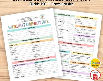 Formulario de inscripción a guardería editable, contrato de guardería, contrato de guardería, formulario preescolar, plantilla de Canva, descarga digital