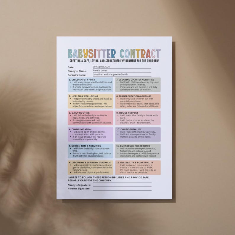 Editable Babysitter Contract, Childcare Contract Template, Nanny ...
