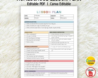 Editable Daily Homeschool Lesson Plan Template, Homeschool Planner, Daily Lesson Planner, Curriculum Planner, Homeschool Teaching Resource