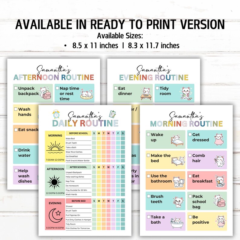 Editable Daily Checklist for Kids, Kids Routine Chart, School Day ...