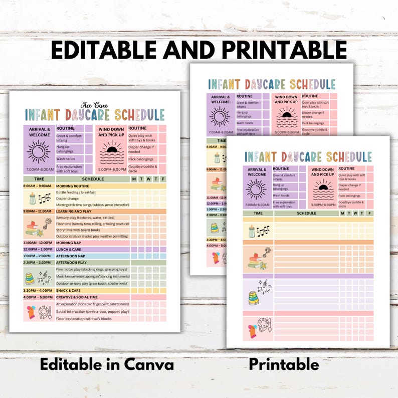 Editable Daycare Schedule for Infants, Infant Schedule, Childcare ...