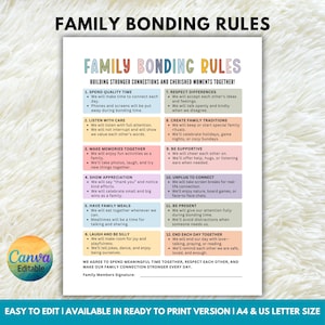 Editable Family Bonding Rules, Printable Family Agreement, Family Connection Poster, Quality Time Chart, Family House Rules, Family Goal