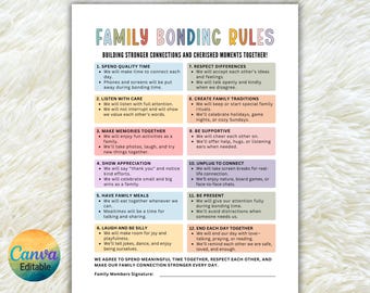 Acuerdo de unión familiar editable, cuadro de reglas del hogar, cuadro de valores familiares, descarga digital