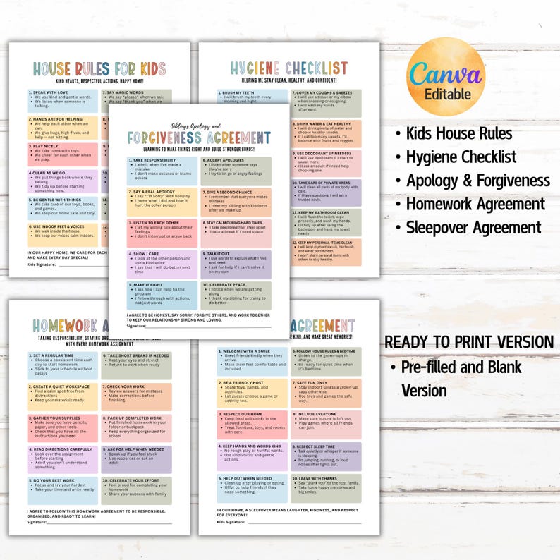 Editable Kids Chart Bundle, Kids Responsibility, Behavior Consequence ...