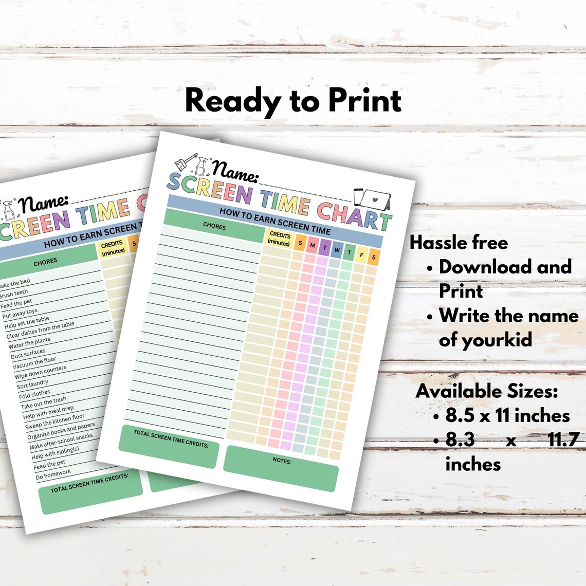 Editable Screen Time Chart, Screentime Tracker for Kids, Screentime ...