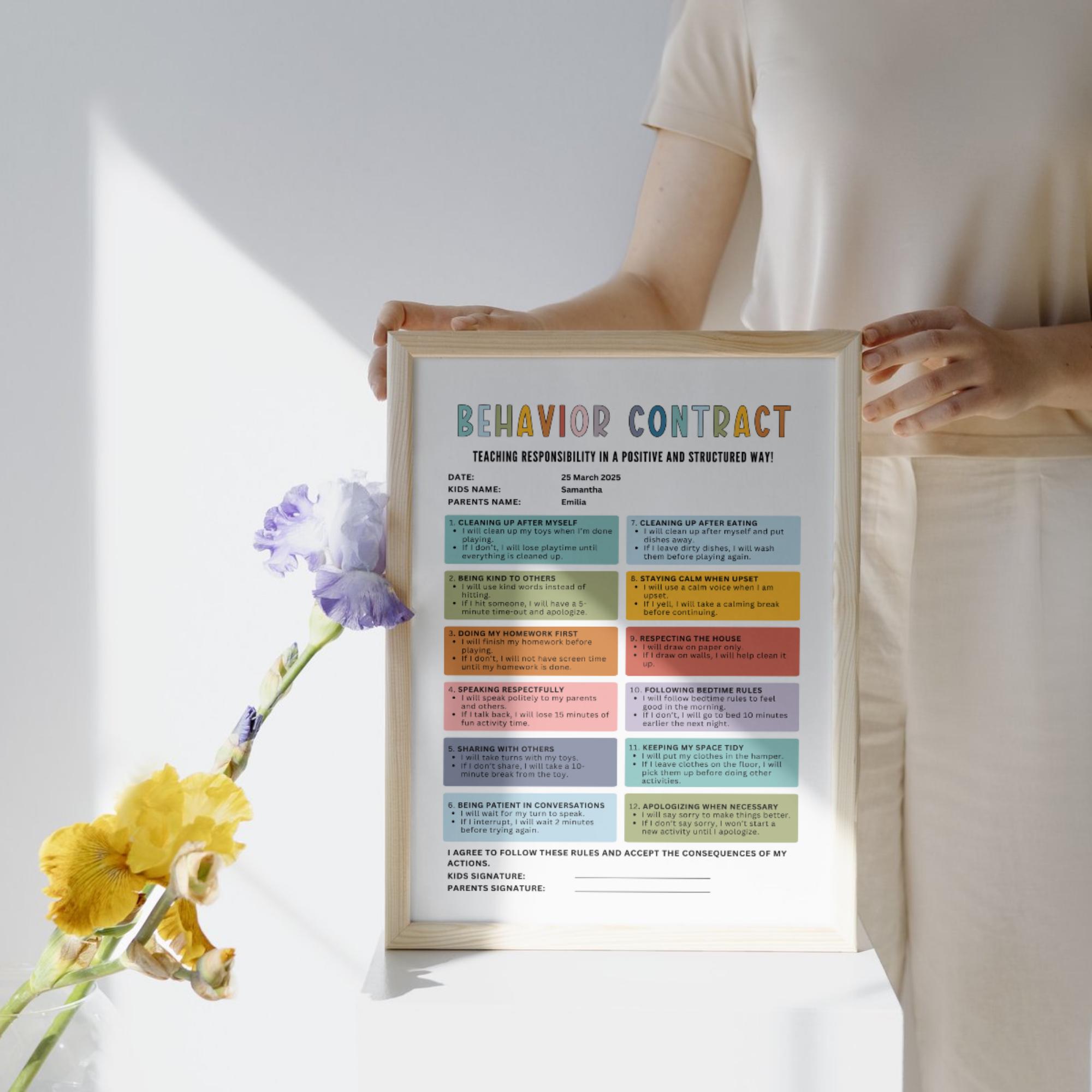 Behavior Contract, Behavior Agreement for Kids, Action Behavior ...