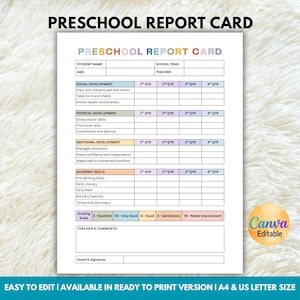 Editable Homeschool Report Card, Preschool Report Card, Homeschooling Progress Report Card, Student Report Card, Canva Template