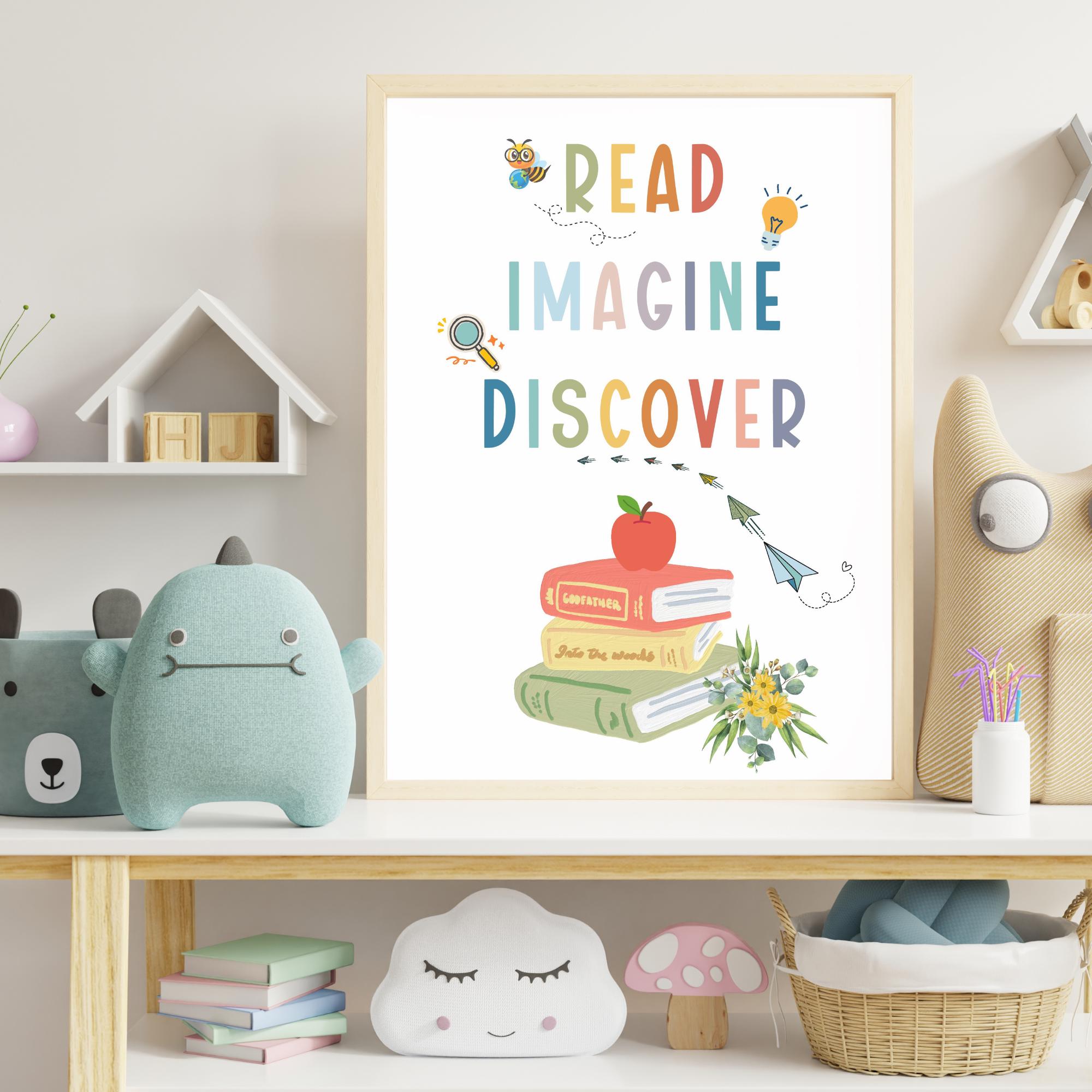 Read Imagine Discover Printable Poster, Homeschool Library Art ...