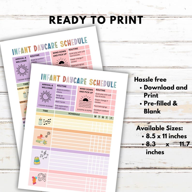 Editable Daycare Schedule for Infants, Infant Schedule, Childcare ...