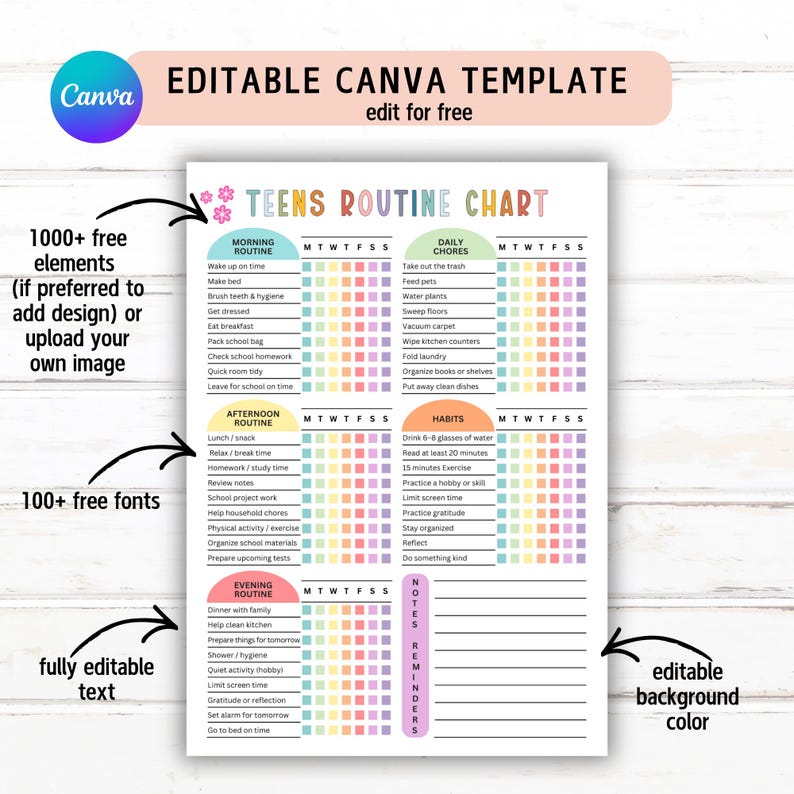 Editable Teen Daily Checklist, Teen Routine Chart, Teen Chore Chart ...