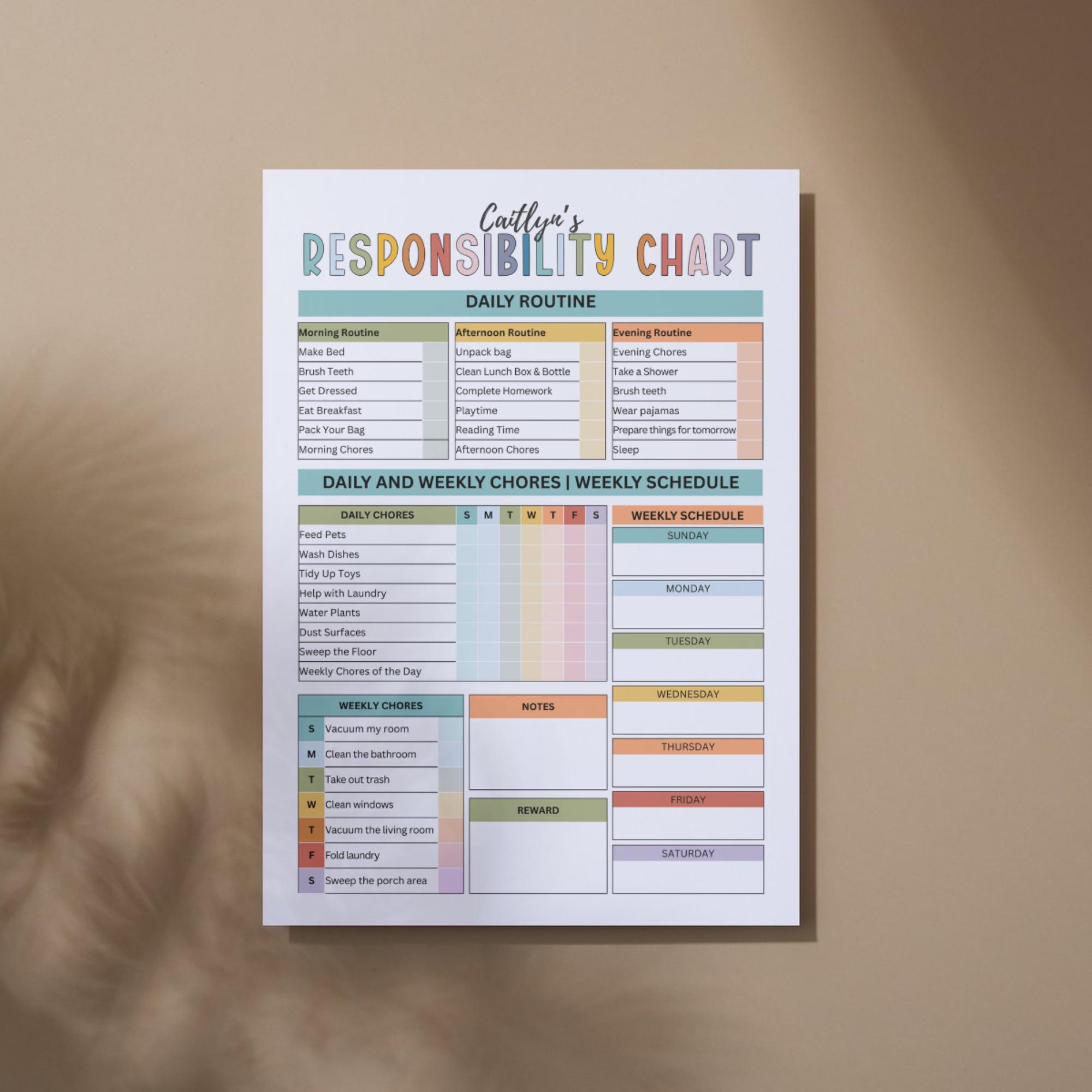 Kids Responsibility Chart, Responsibility Contract, Kids Routine, Kids ...