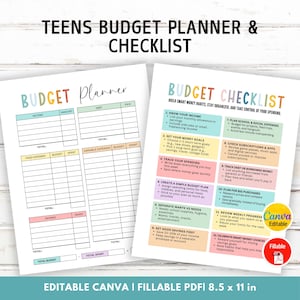 Editable Budget Checklist for Teens, Teen Budget Tracker, Budget Planner, Money Management, Financial Literacy Worksheet, Allowance Tracker