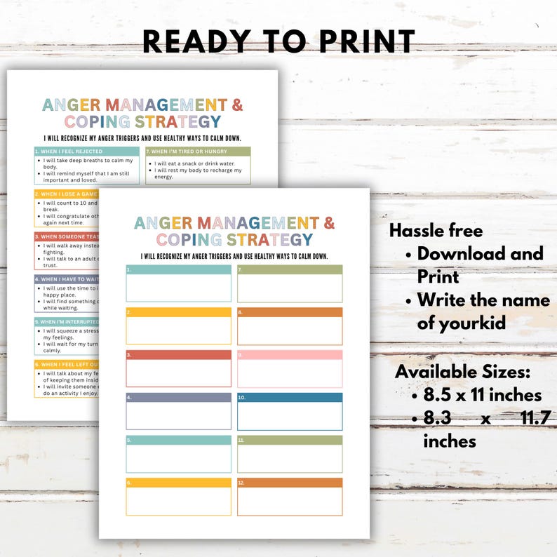 Editable Anger Management Chart, Kids Calming Strategy Chart, Self ...