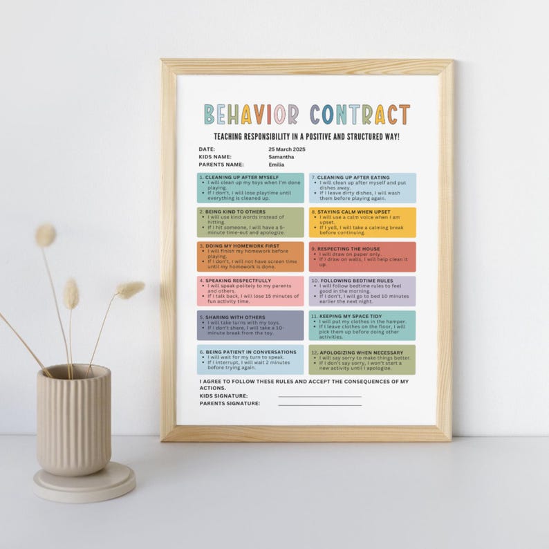 Behavior Contract, Behavior Agreement for Kids, Action Behavior ...