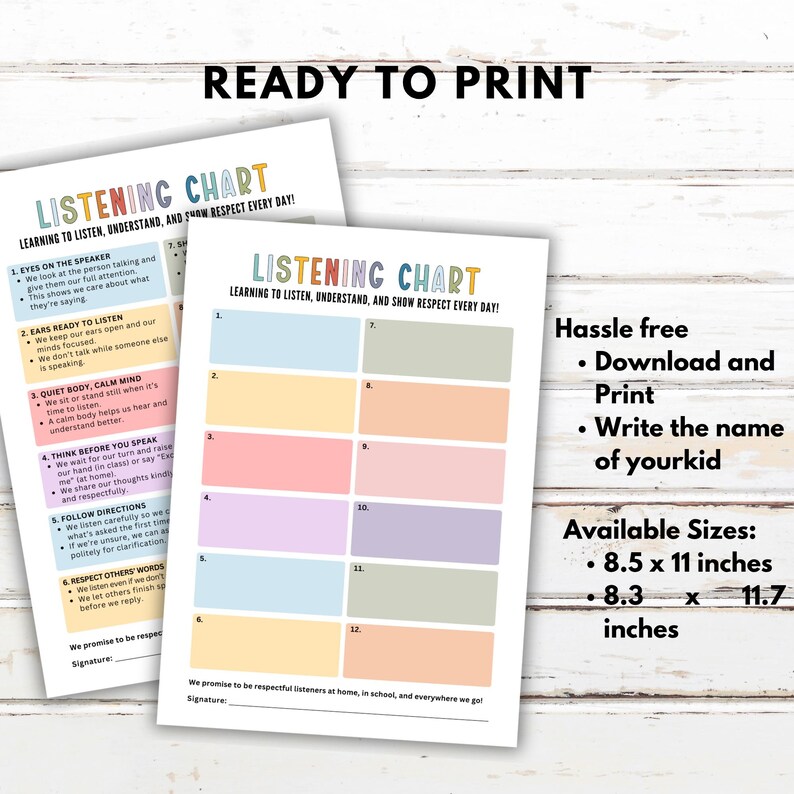 Editable Kids Listening Chart, Active Listening Checklist, Good ...