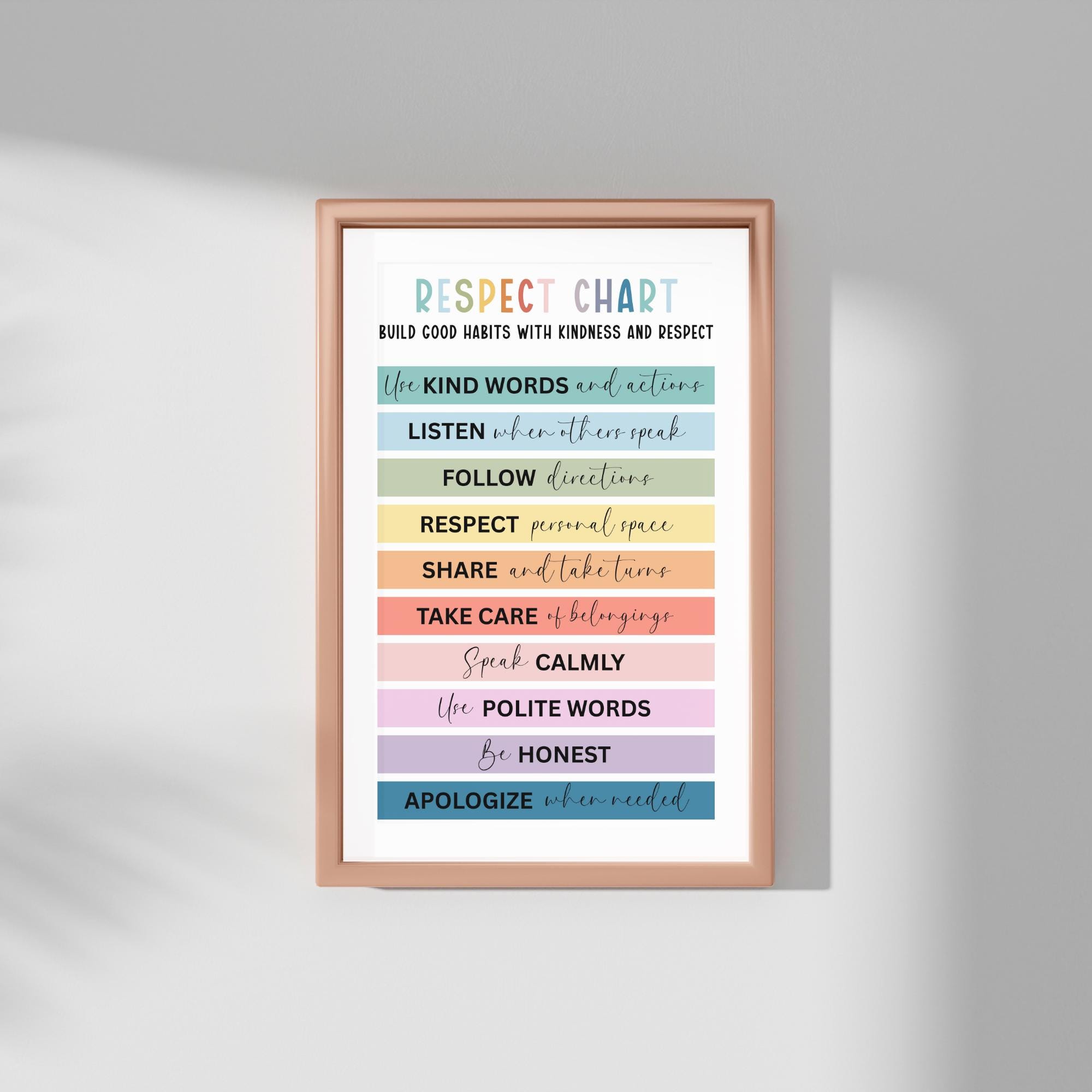 Basic Respect Rules Printable Respect Poster for Kids, Behavior Chart, Kindness Wall Art ...