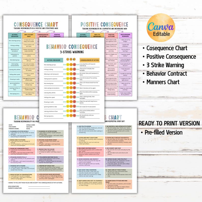 Editable Behavior Management Chart, Positive Behavior Consequence Chart ...