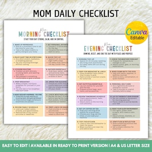 Mum Daily Routine Editable Mom Daily Checklist, Mom Routine Planner, Morning and Evening ...