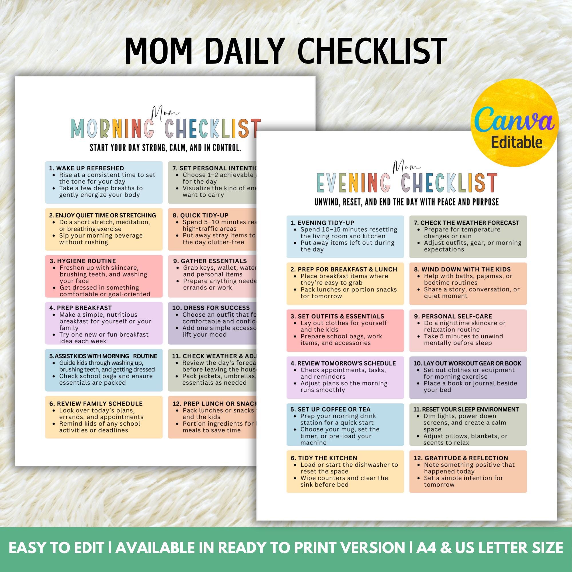 Sample Daily Routine For Mom Editable Mom Daily Checklist, Mom Routine Planner, Morning and Evening ...