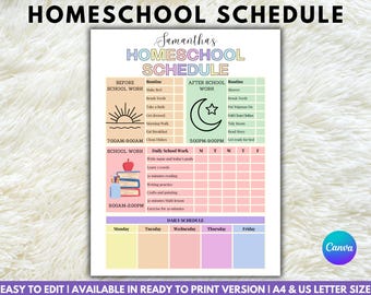 Editable Homeschool Schedule, Homeschool Checklist, Classroom Schedule, Daily Routine Chart, Classroom Checklist, Homeschool Planner