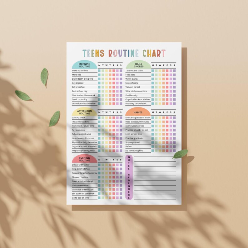 Editable Teen Daily Checklist, Teen Routine Chart, Teen Chore Chart ...