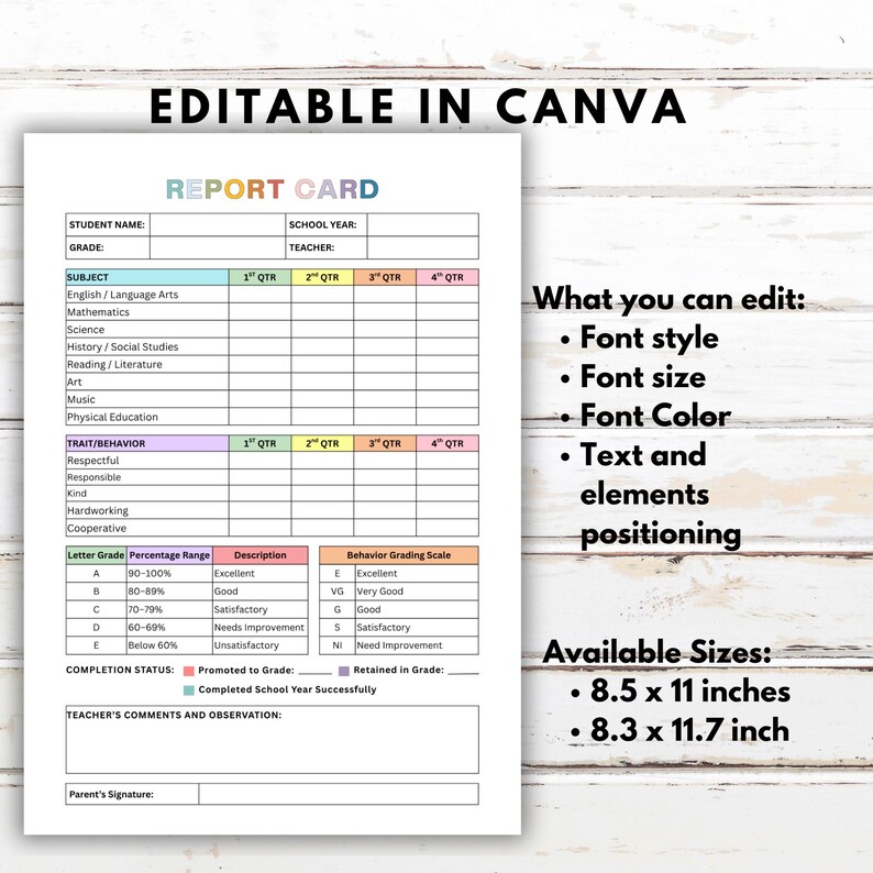 Homeschool Report Card for Grade School, Progress Report Card, Student ...
