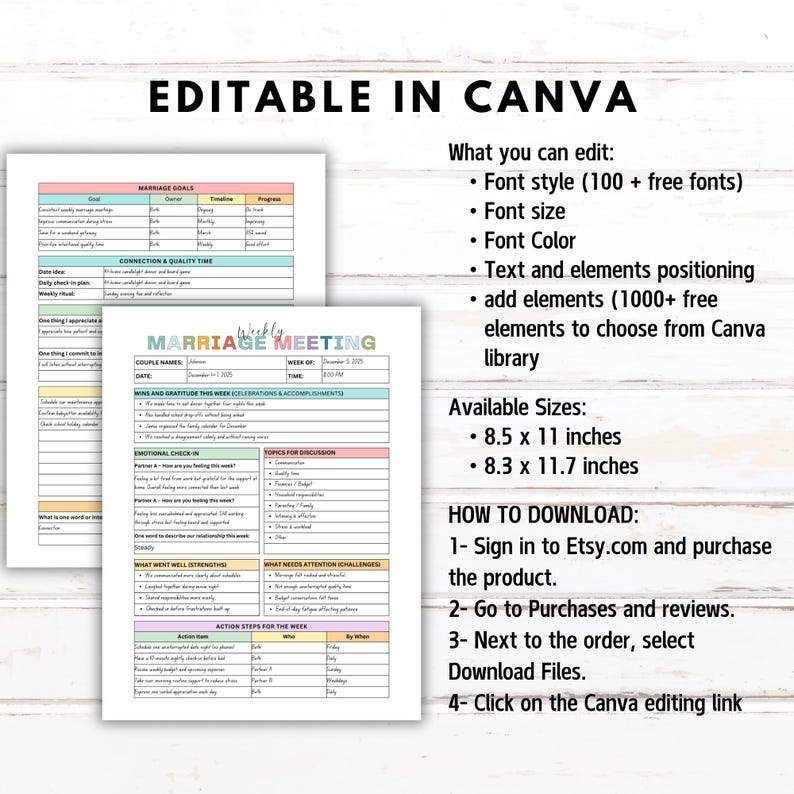 Editable Weekly Marriage Meeting Template, Couple Checkin Meeting