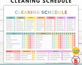 Editable ADHD Cleaning Schedule, ADHD Cleaning Planner Daily Weekly Monthly Cleaning Checklist, Responsibility Chart,  Household Chore Chart