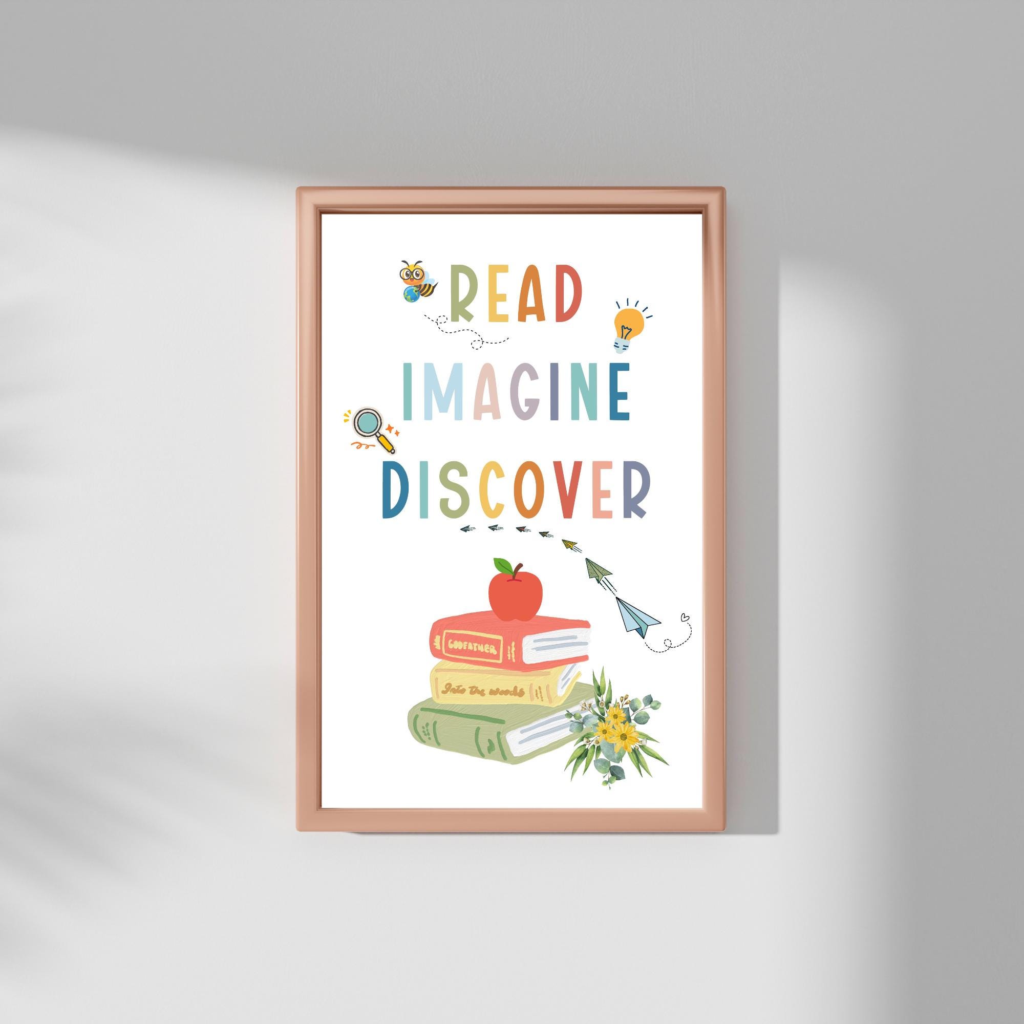 Read Imagine Discover Printable Poster, Homeschool Library Art ...