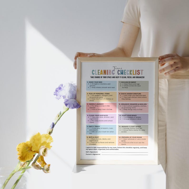 Editable Bedroom Cleaning Checklist for Teens, Room Cleaning Agreement ...