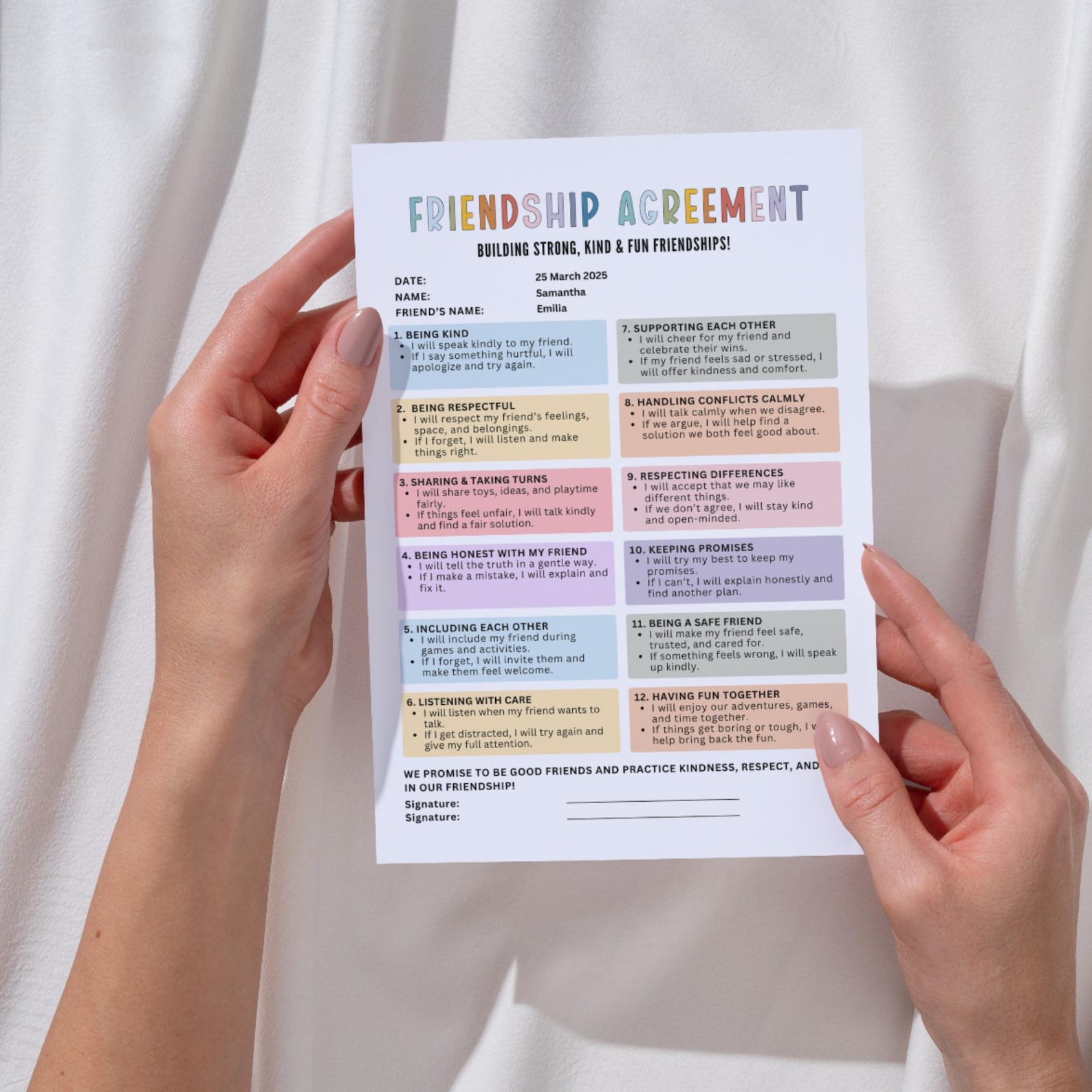Editable Kids Friendship Promise, Friendship Agreement, Kids BFF ...