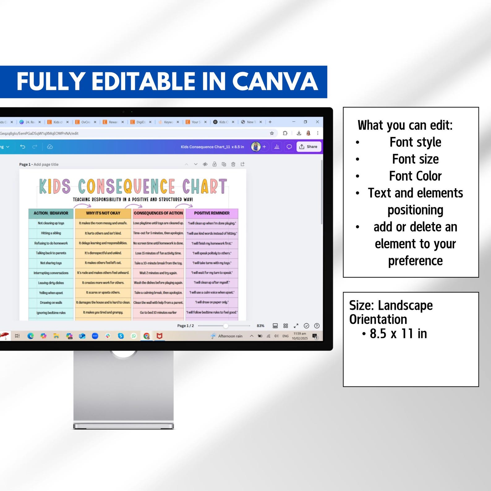 Editable Behavior Consequence Chart, Action Consequence Chart for Kids ...