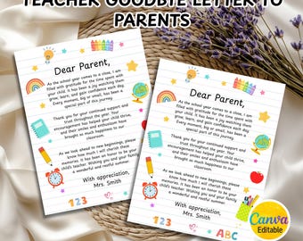 Carta de fin de año escolar para padres, regalo del último día de clases, regalo del maestro para los padres, tarjeta para padres y maestros, regalo de fin de año, plantilla editable de Canva