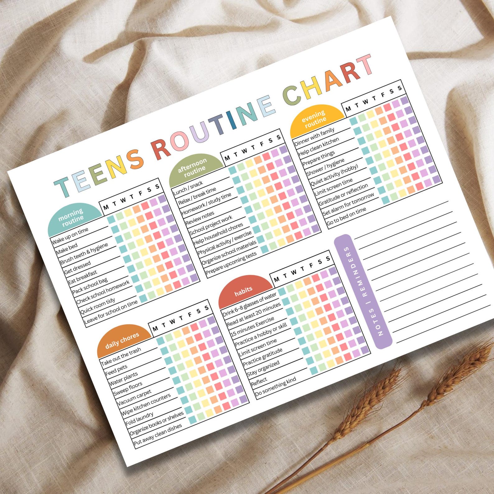 Editable Teens Routine Chart, Teens Chore Chart, Daily Checklist for ...