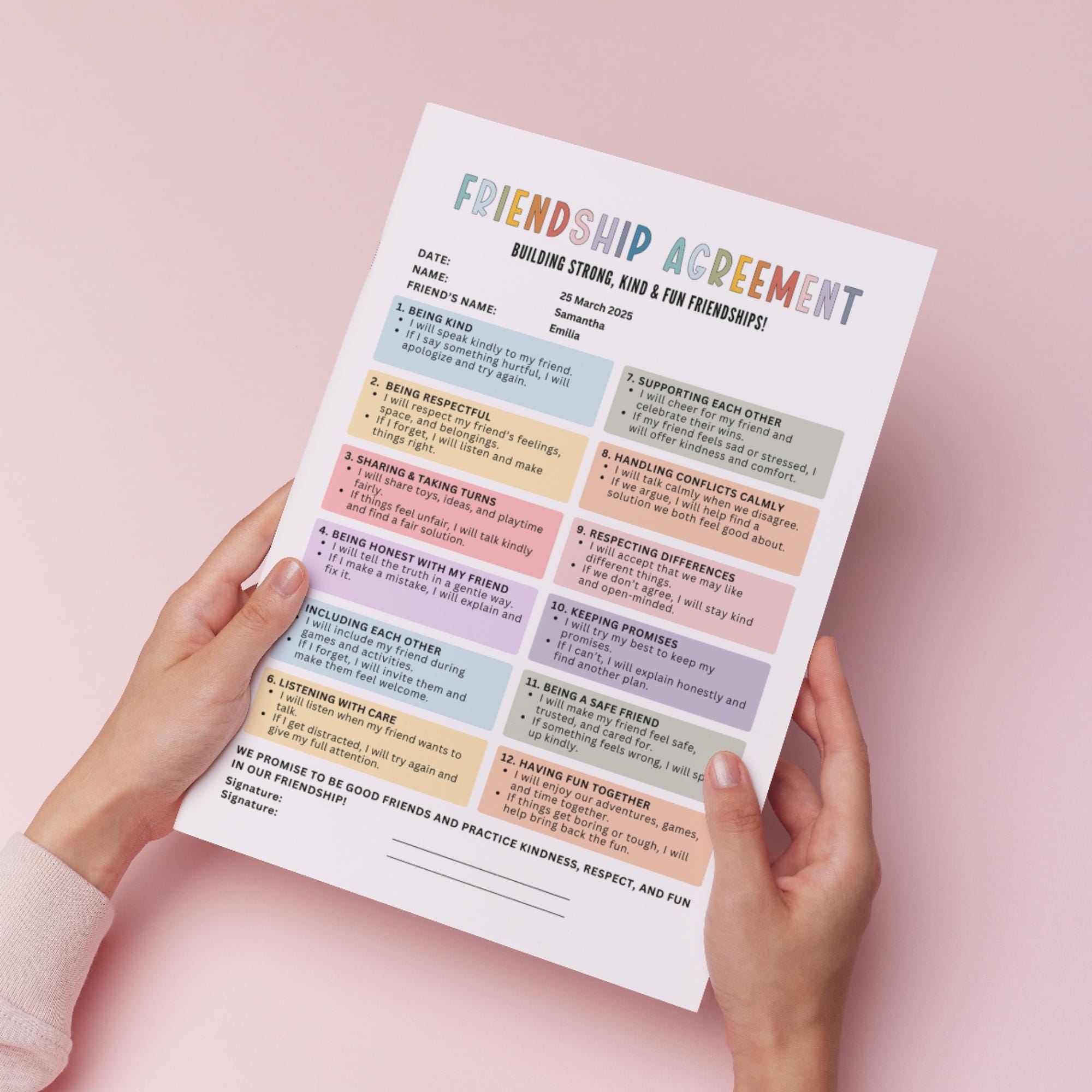 Friend Contract Editable Kids Friendship Promise, Friendship Agreement, Kids BFF ...