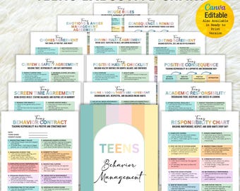 Teens Executive Chart, Teen Behavior Contract, Behavior Consequence, Screentime Chart, House Rules, Behavior Management, Editable Template