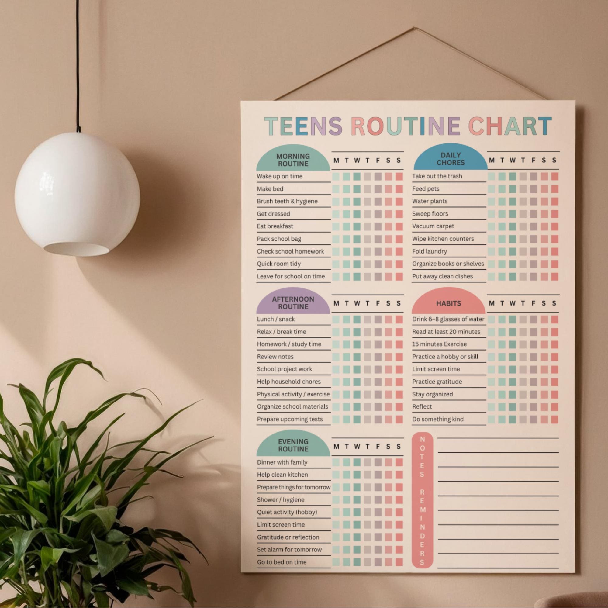 Editable Teens Routine Chart, Teen Daily Checklist, Teens Chore Chart ...