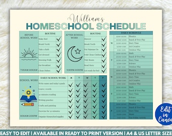 Editable Kids Homeschool Schedule, Homeschool Checklist, Classroom Schedule, Homeschool Planner, Kids Homeschooling Tool