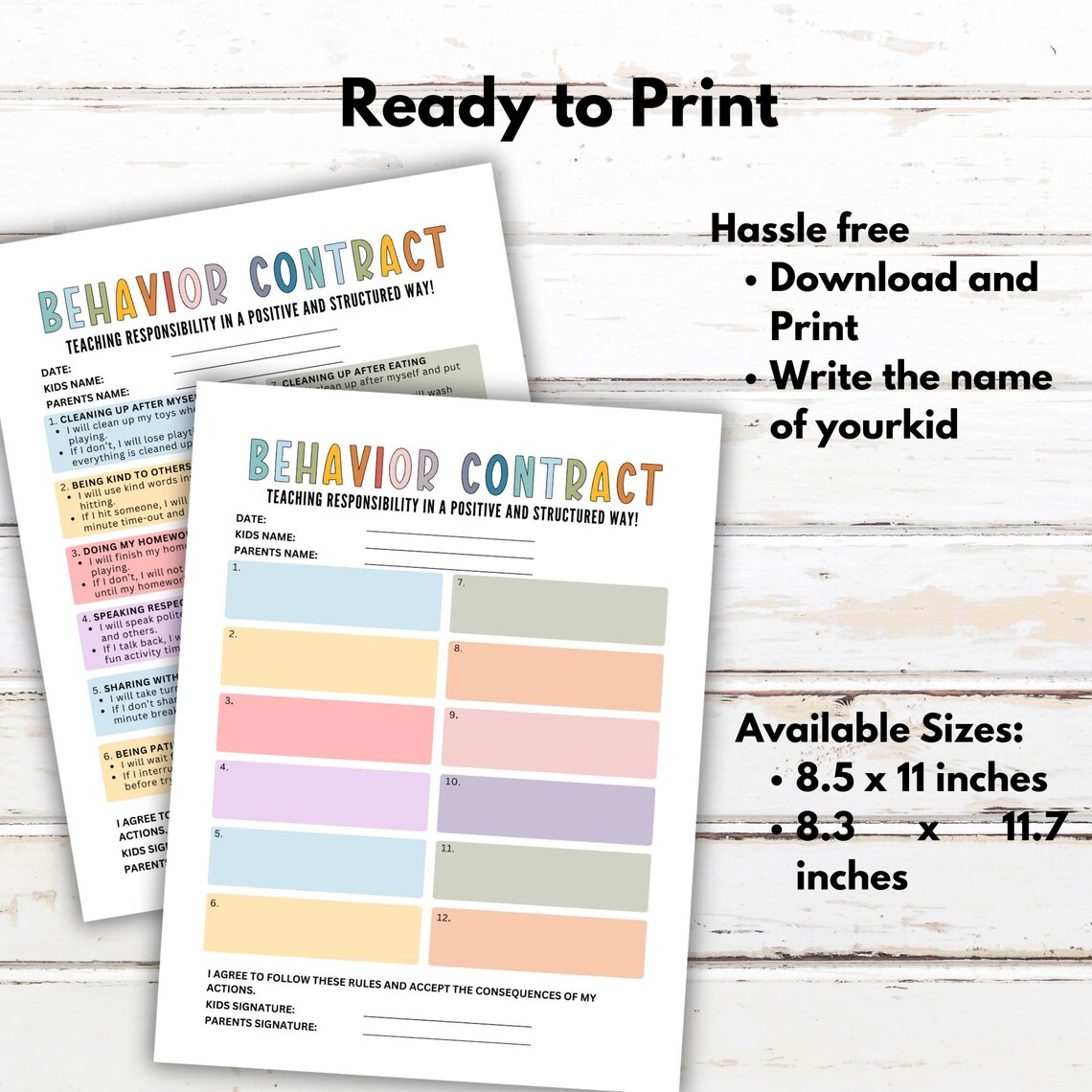 Behavior Contract for Kids, Kids Behavior Agreement, Kids Consequence ...