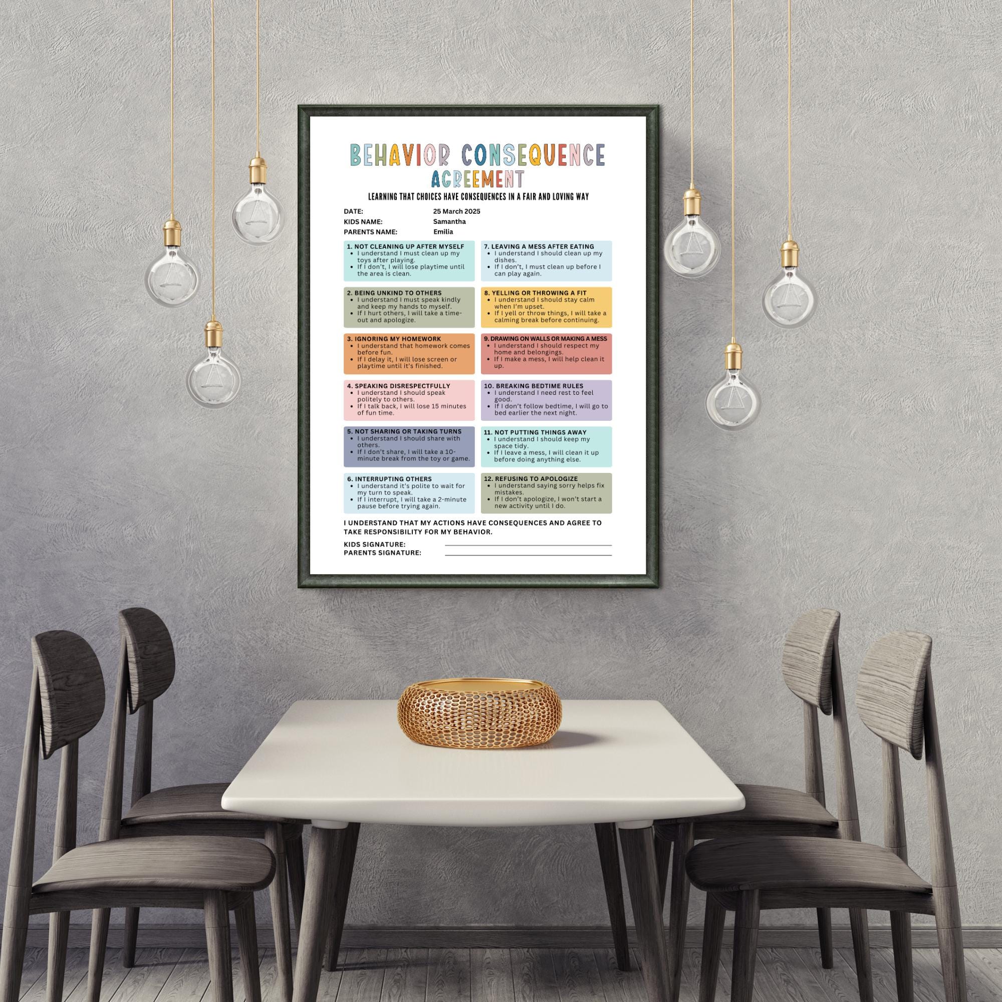 Behavior Consequence Agreement, Kids Behavior Contract, Consequence ...